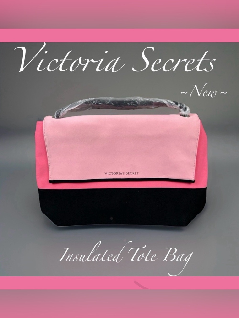 Victoria's Secret Pink and Black Insulated Tote Bag ~New~ Great for summer days